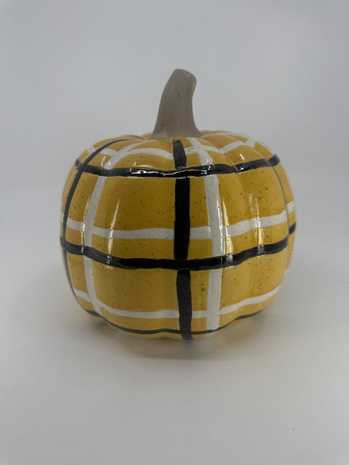 Decorative Plaid Print Orange/Black Ceramic Pumpkin Halloween/Fall/Autumn Decor