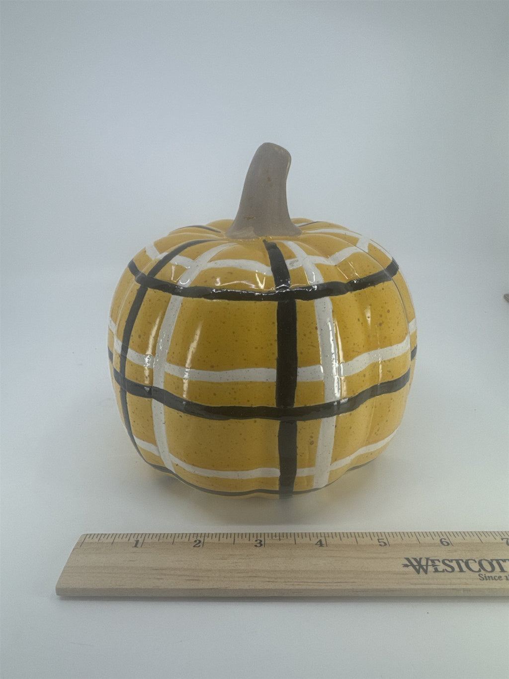 Decorative Plaid Print Orange/Black Ceramic Pumpkin Halloween/Fall/Autumn Decor