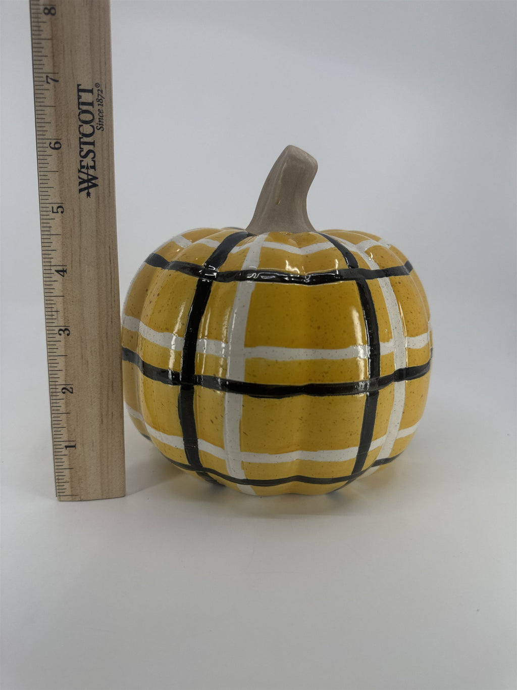 Decorative Plaid Print Orange/Black Ceramic Pumpkin Halloween/Fall/Autumn Decor