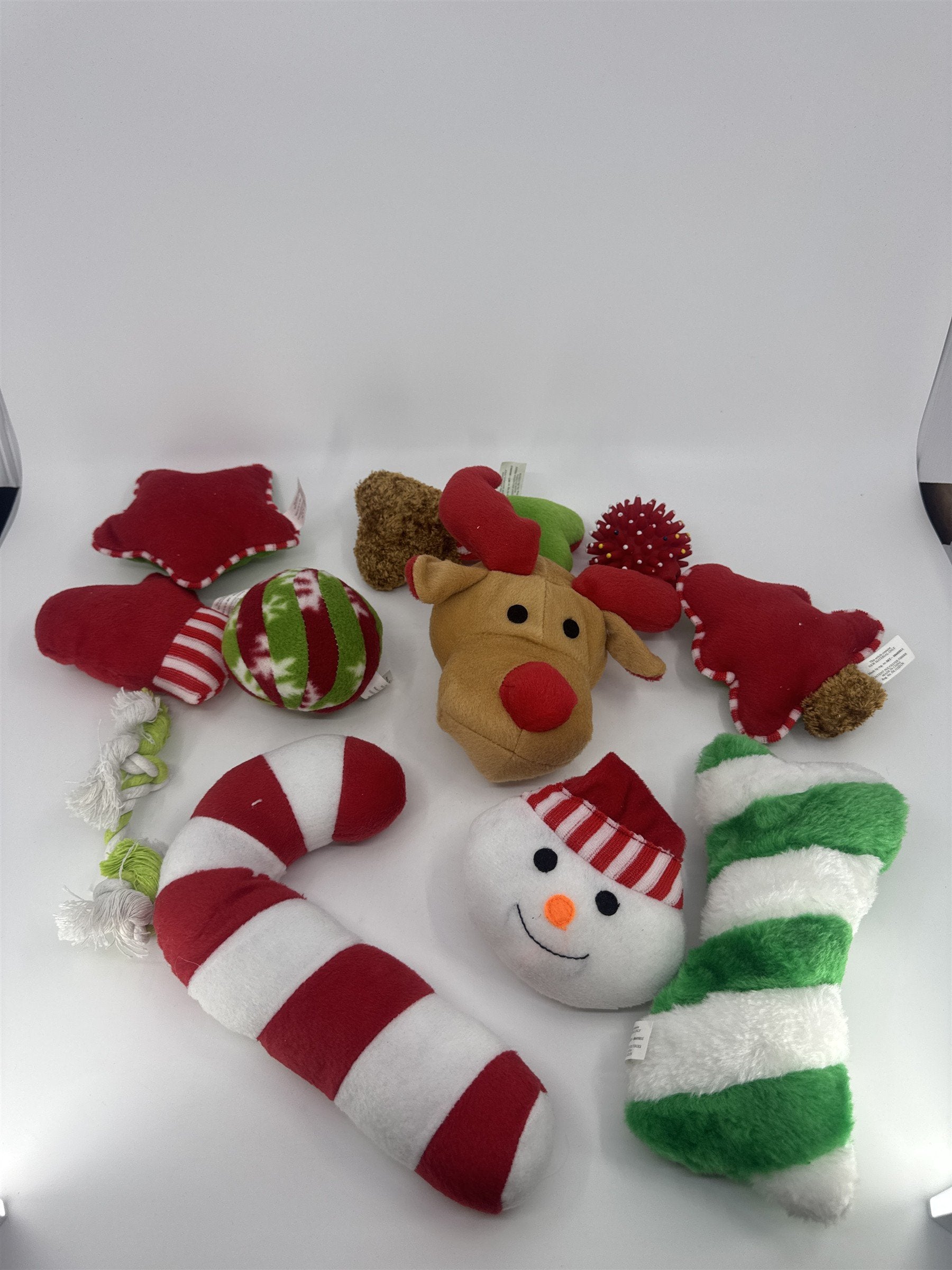 Lot Of 11 Dog Or Puppy Christmas Holiday Chew Toys Reindeer/Snowman/Mittens