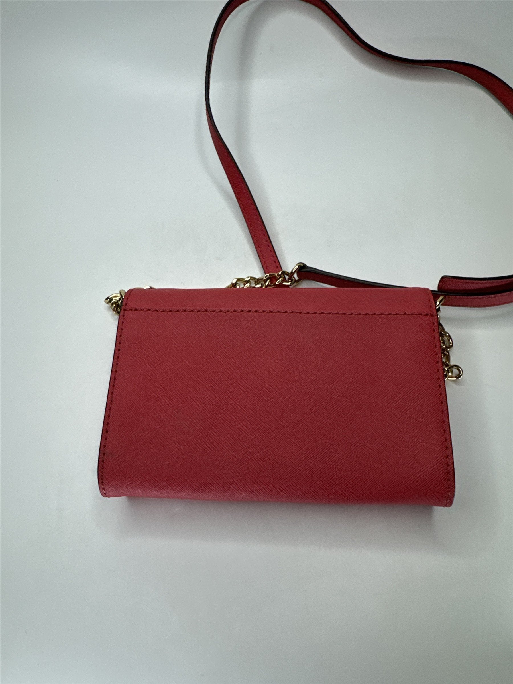 Michael Kors Red Saffiano Leather Crossbody Wallet Clutch Bag Gold MK