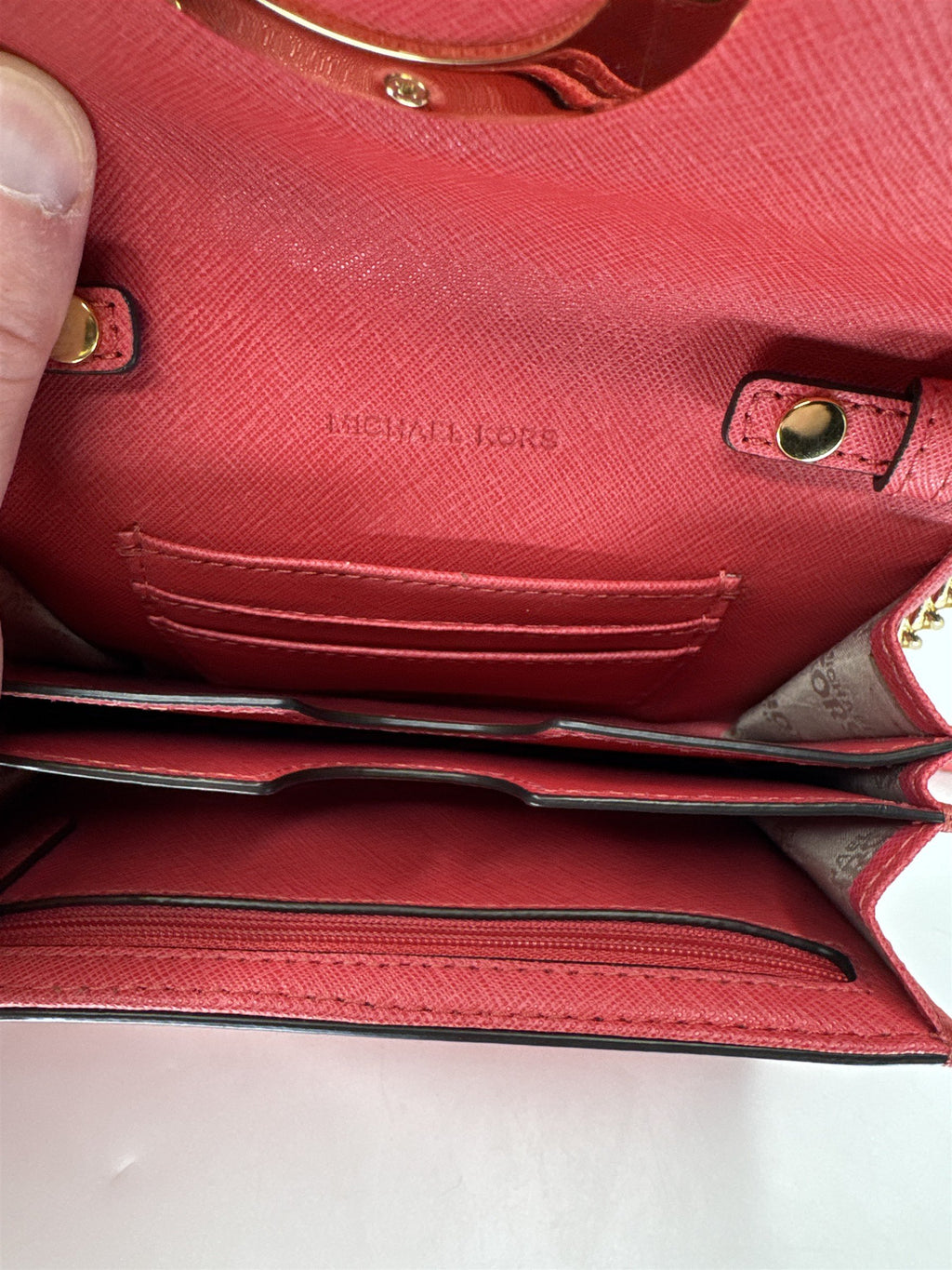 Michael Kors Red Saffiano Leather Crossbody Wallet Clutch Bag Gold MK