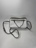 Michael Kors White Grey Crossbody Bag MK Signature Silver Chain