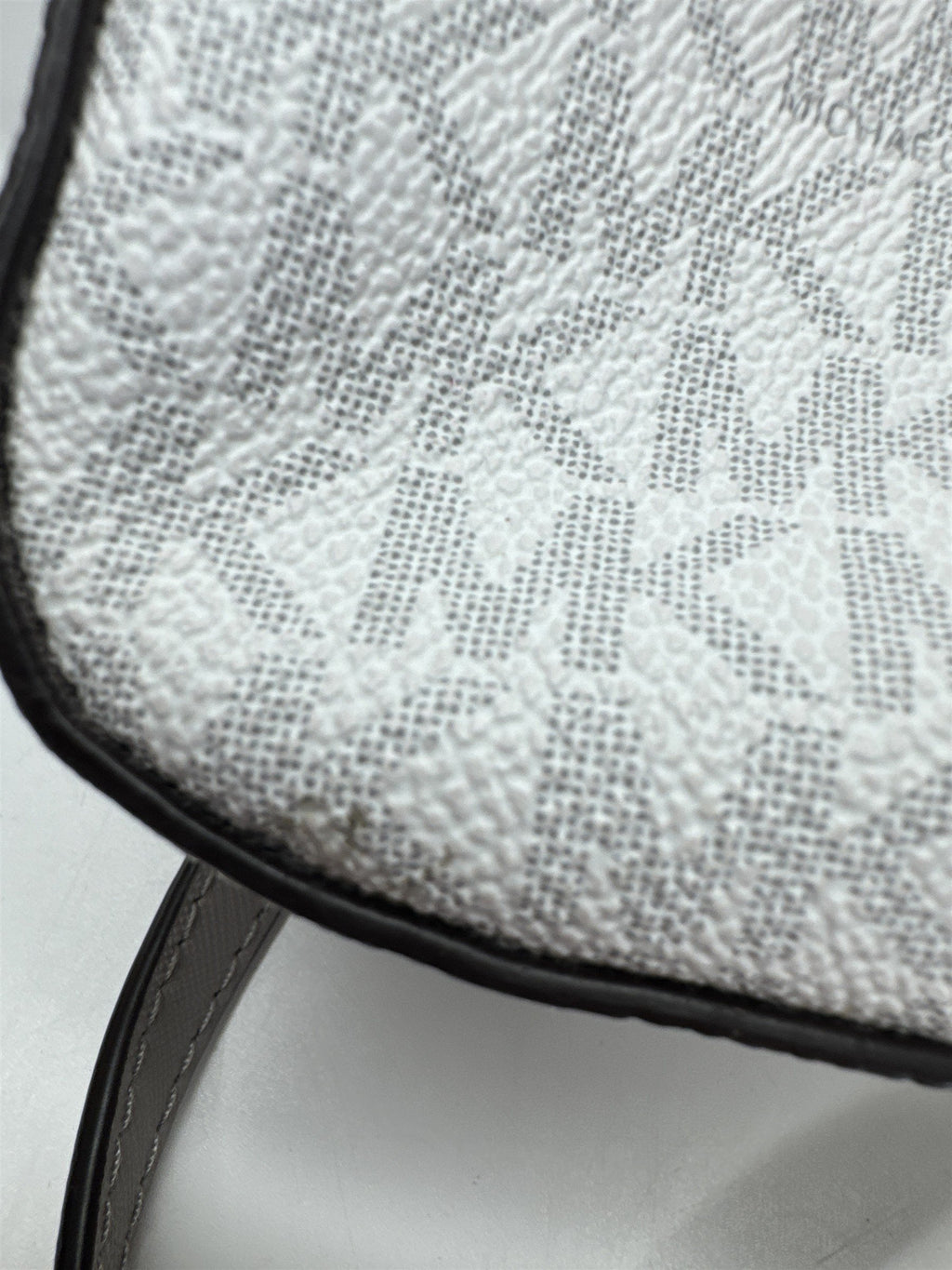 Michael Kors White Grey Crossbody Bag MK Signature Silver Chain
