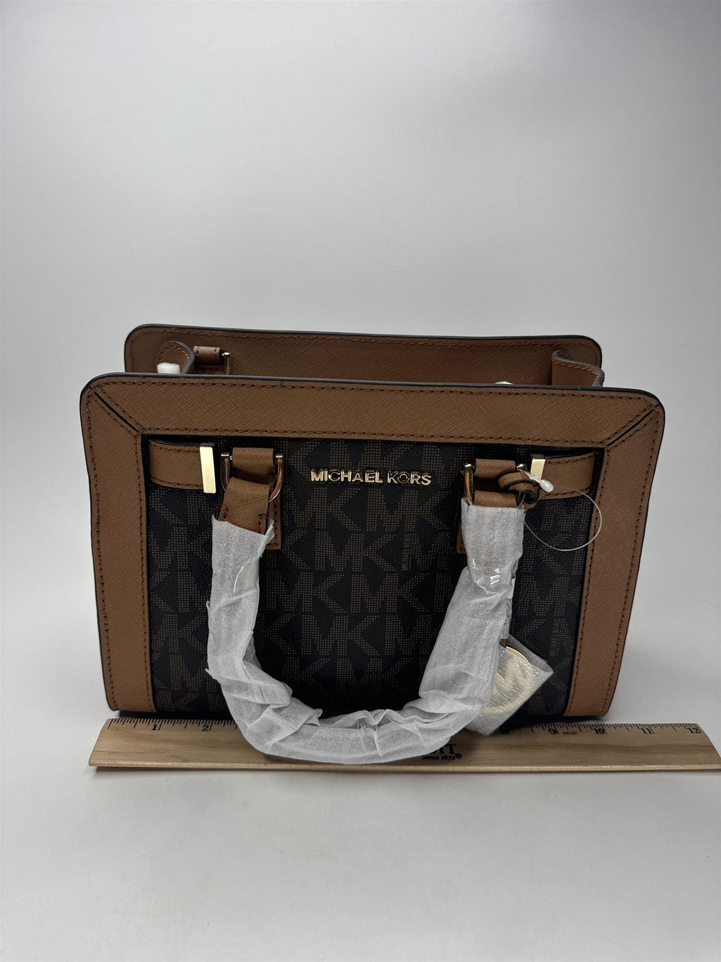 Michael Kors Dillon Mini Satchel Bag MK Signature Brown Acorn Crossbody