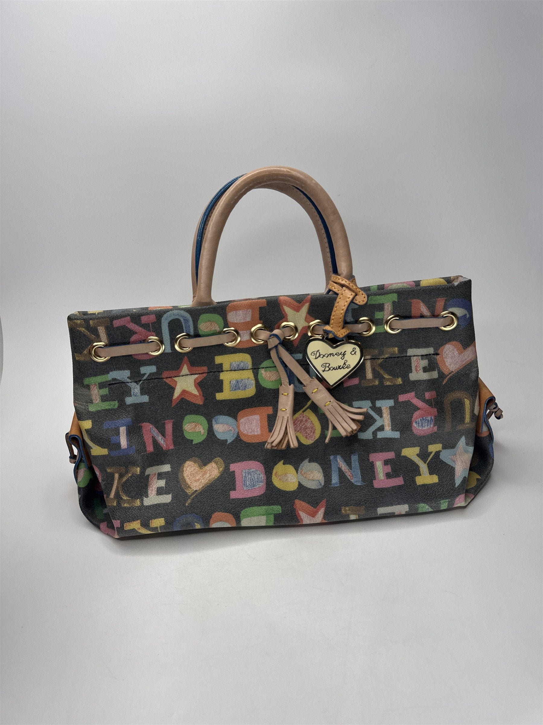 Dooney & Bourke Multi-Color Logo Print Duffle Satchel Bag Rainbow Heart
