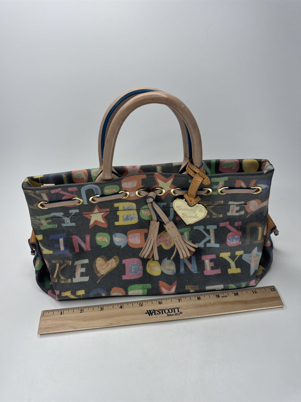 Dooney & Bourke Multi-Color Logo Print Duffle Satchel Bag Rainbow Heart