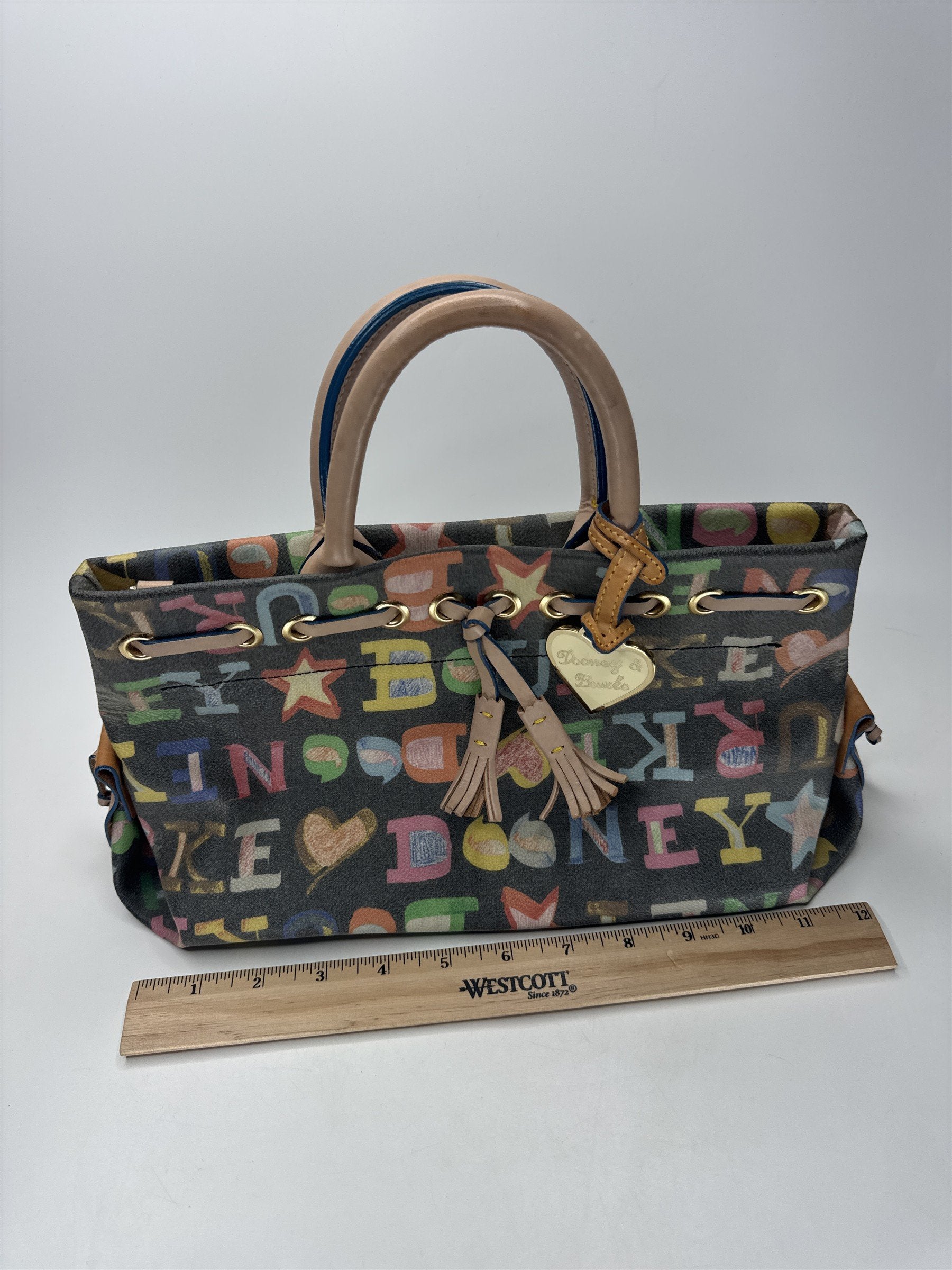 Dooney & Bourke Multi-Color Logo Print Duffle Satchel Bag Rainbow Heart