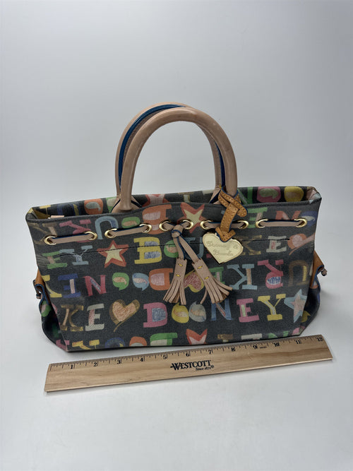 Dooney & Bourke Multi-Color Logo Print Duffle Satchel Bag Rainbow Heart