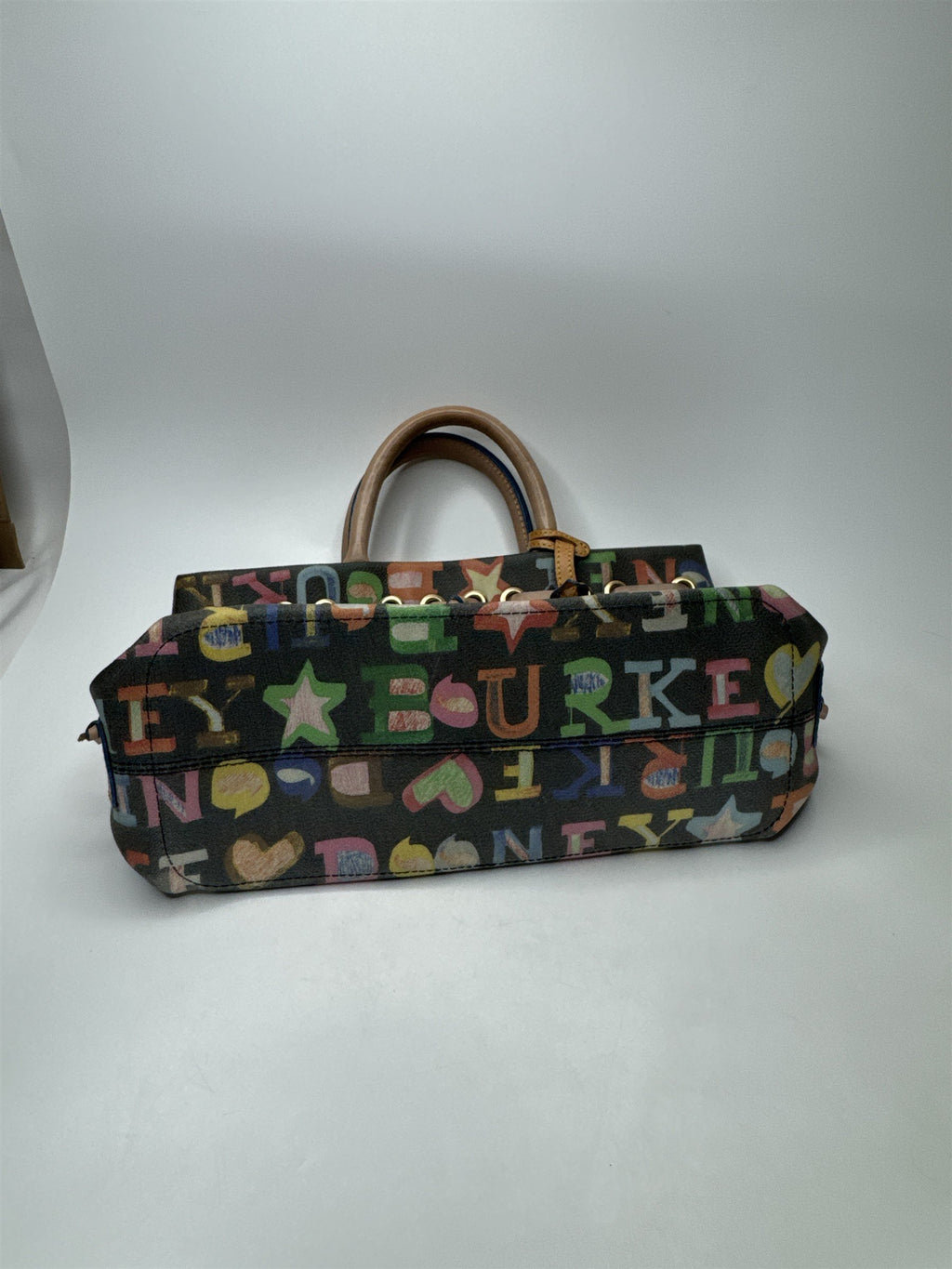 Dooney & Bourke Multi-Color Logo Print Duffle Satchel Bag Rainbow Heart