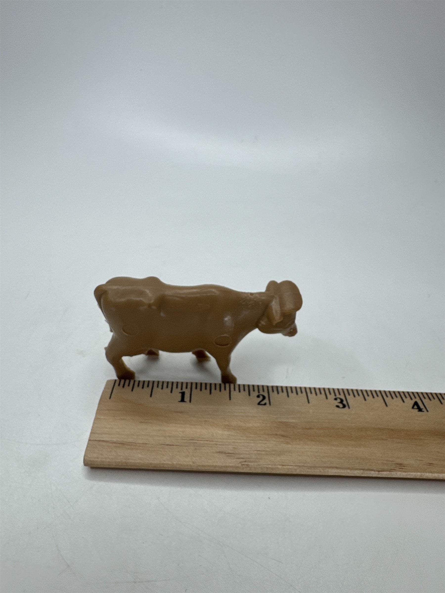 Miniature Hard Plastic Cow Figurine Toy Farm Animal Tan Brown VTG