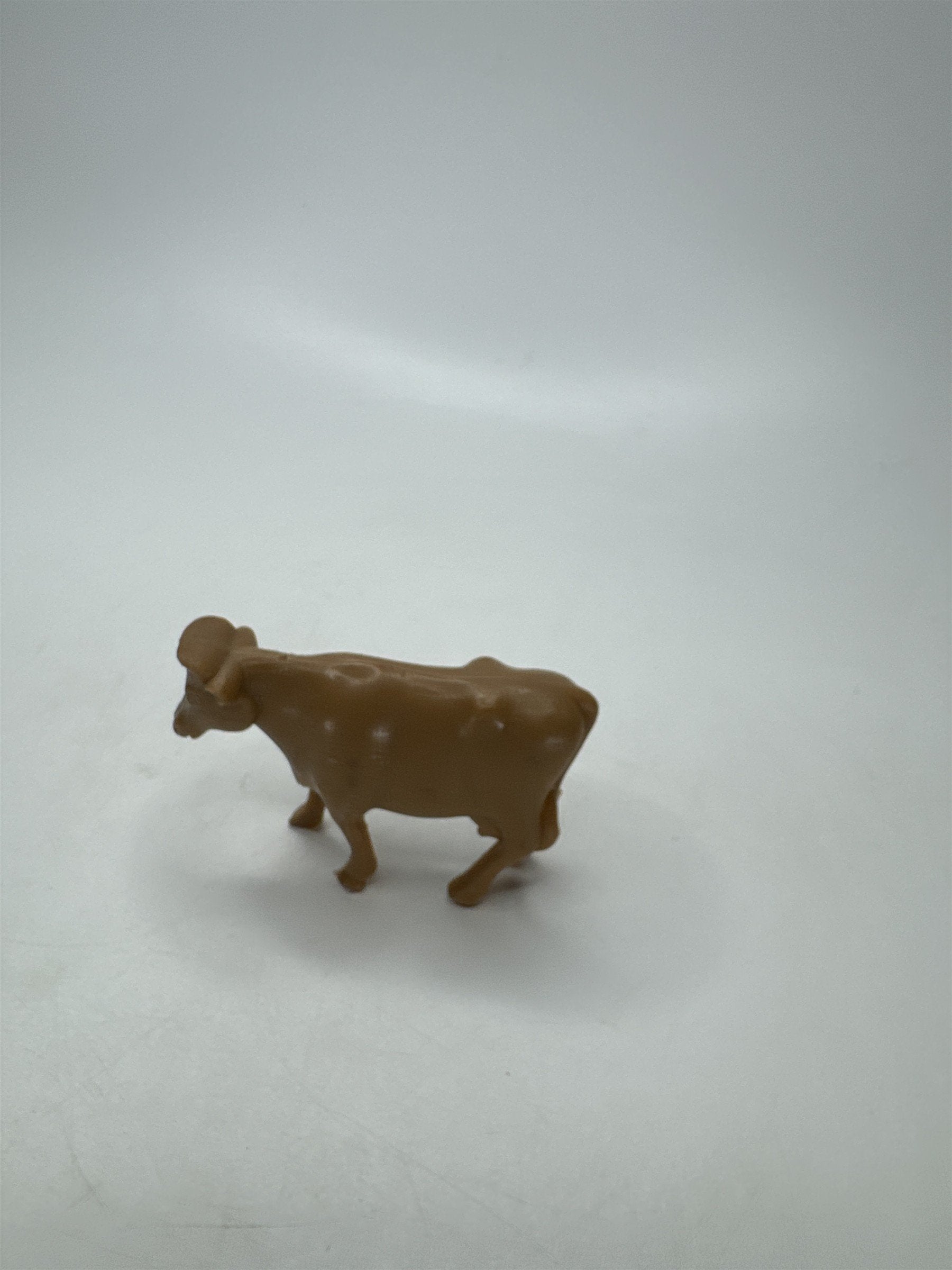 Miniature Hard Plastic Cow Figurine Toy Farm Animal Tan Brown VTG