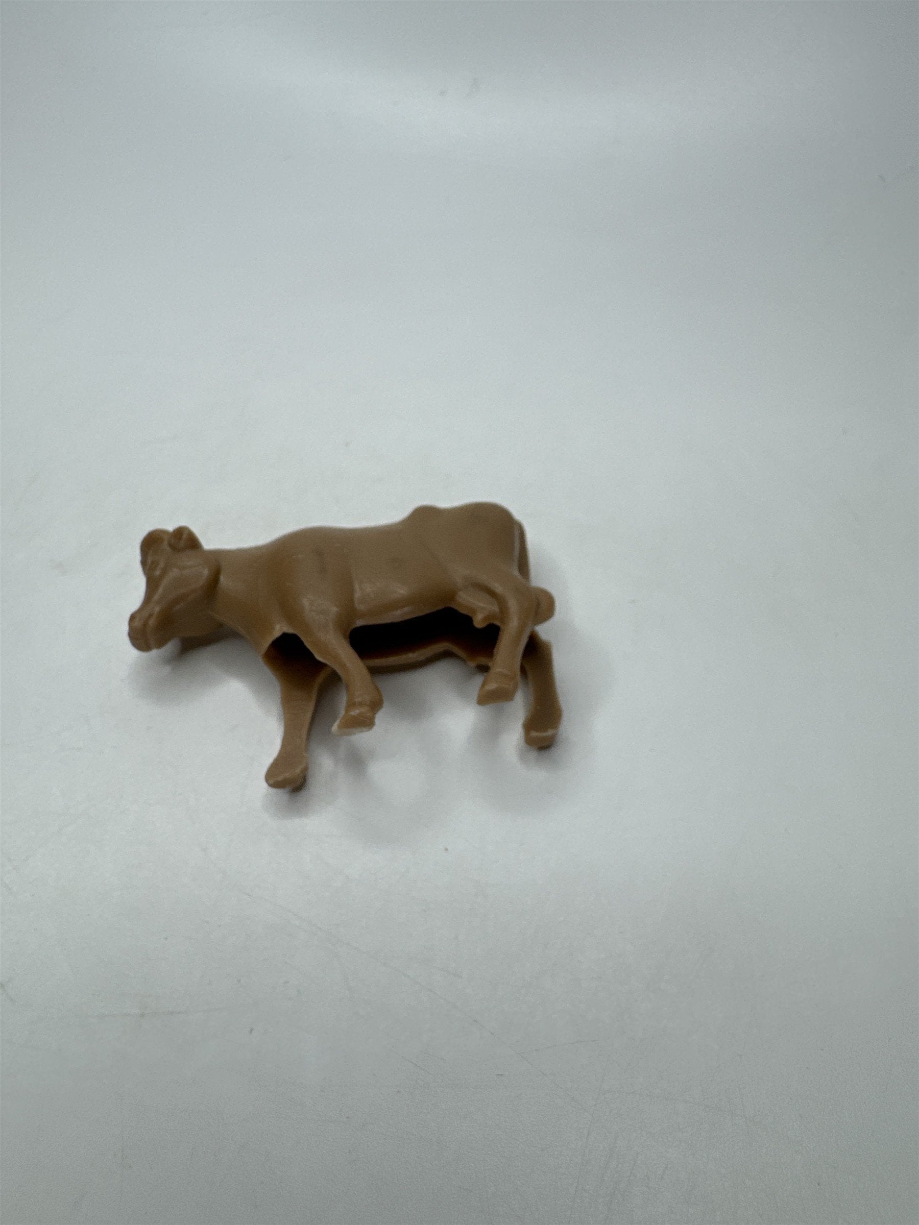 Miniature Hard Plastic Cow Figurine Toy Farm Animal Tan Brown VTG