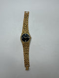 Helbros Gold Nugget Texture Quartz Watch Diamond Chip Accents Black Dial VTG