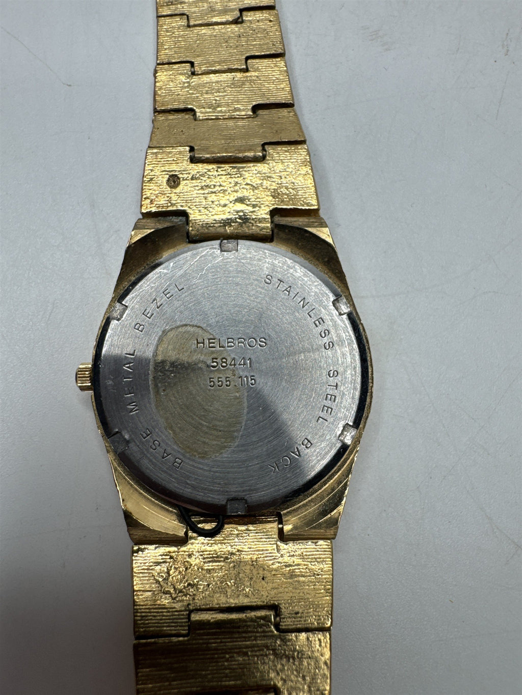 Helbros Gold Nugget Texture Quartz Watch Diamond Chip Accents Black Dial VTG