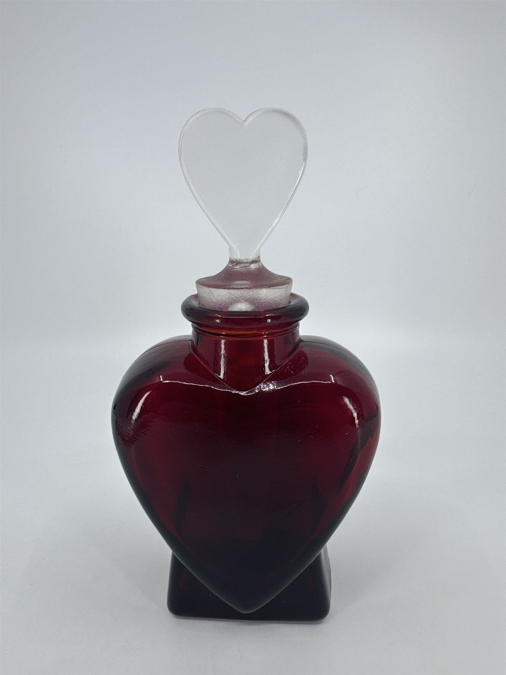 Vintage Heart Shaped Valentine's Day Glass Bottle Perfume Bottle W/ Stopper