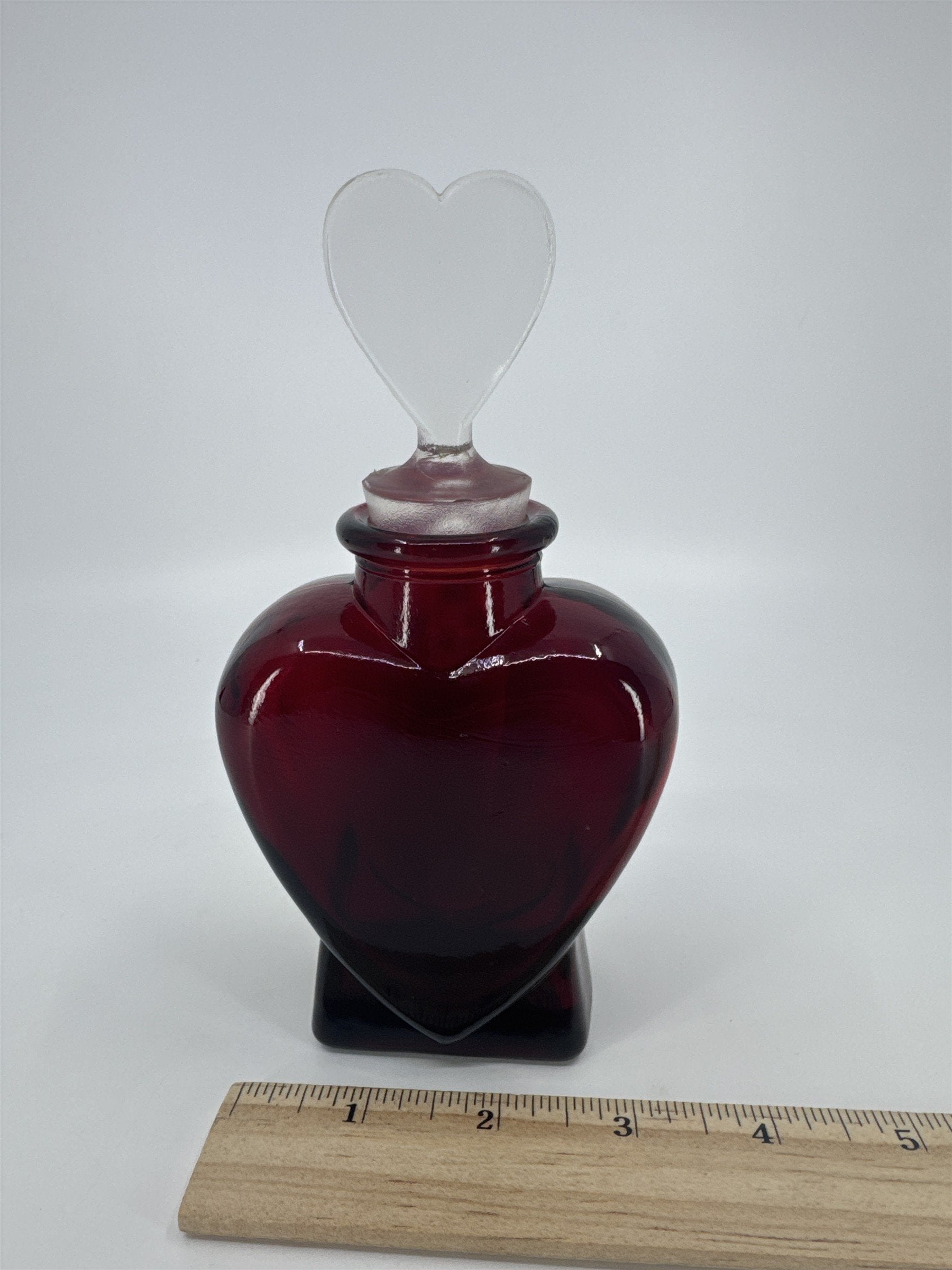 Vintage Heart Shaped Valentine's Day Glass Bottle Perfume Bottle W/ Stopper