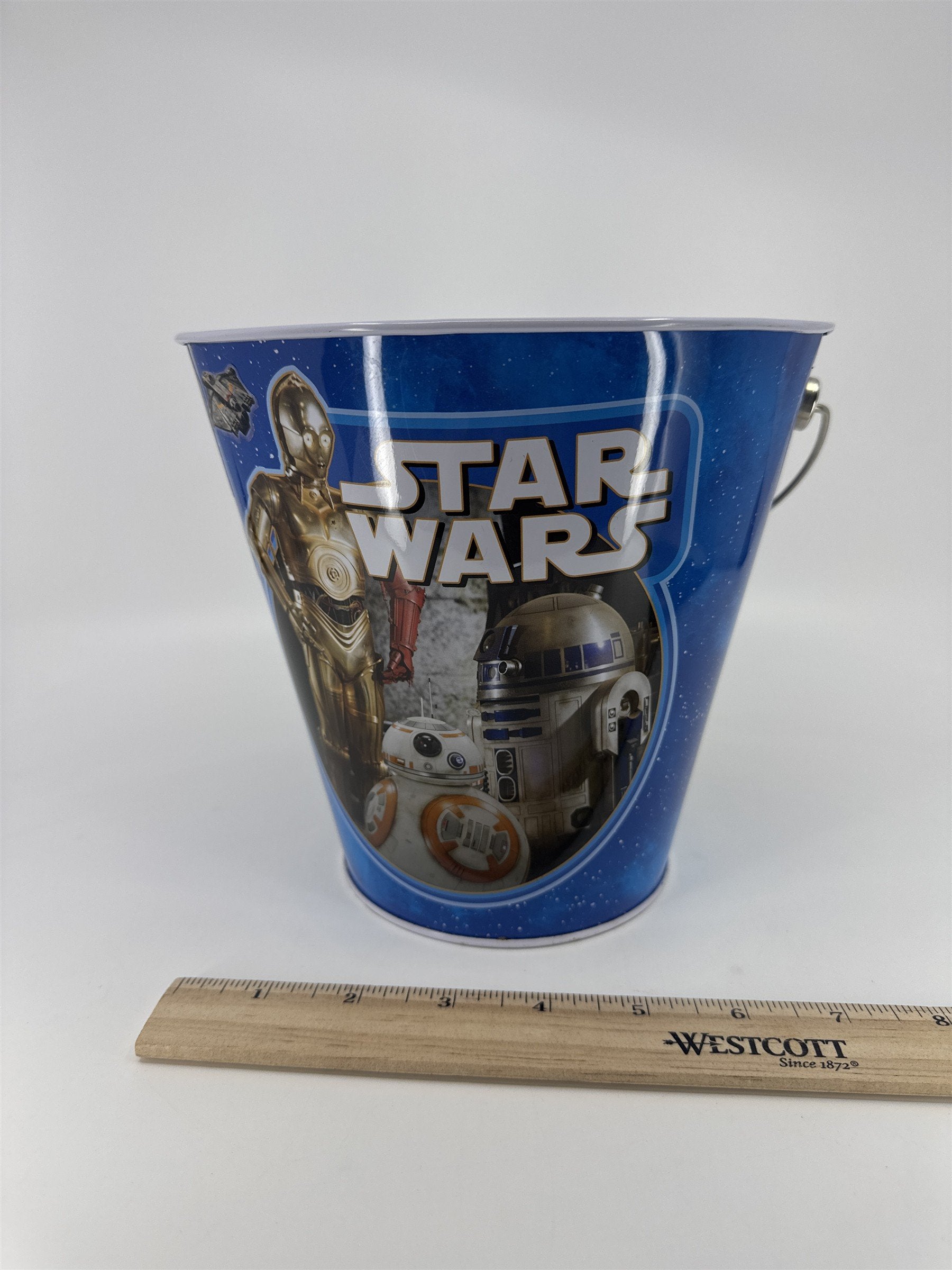 Star Wars Force Awakens Metal Collector's Pail Tin Bucket W/ Stickers On It