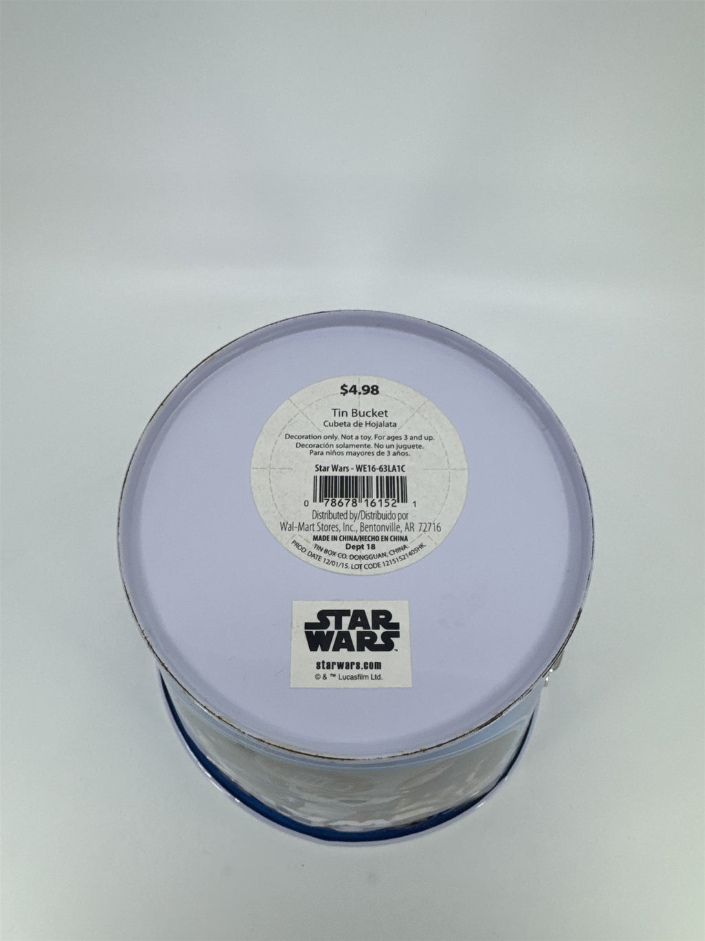 Star Wars Force Awakens Metal Collector's Pail Tin Bucket W/ Stickers On It