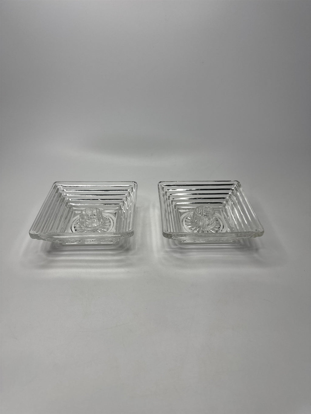 Set 2 Anchor Hocking MCM Glass Taper Candle Holders Square Geometric
