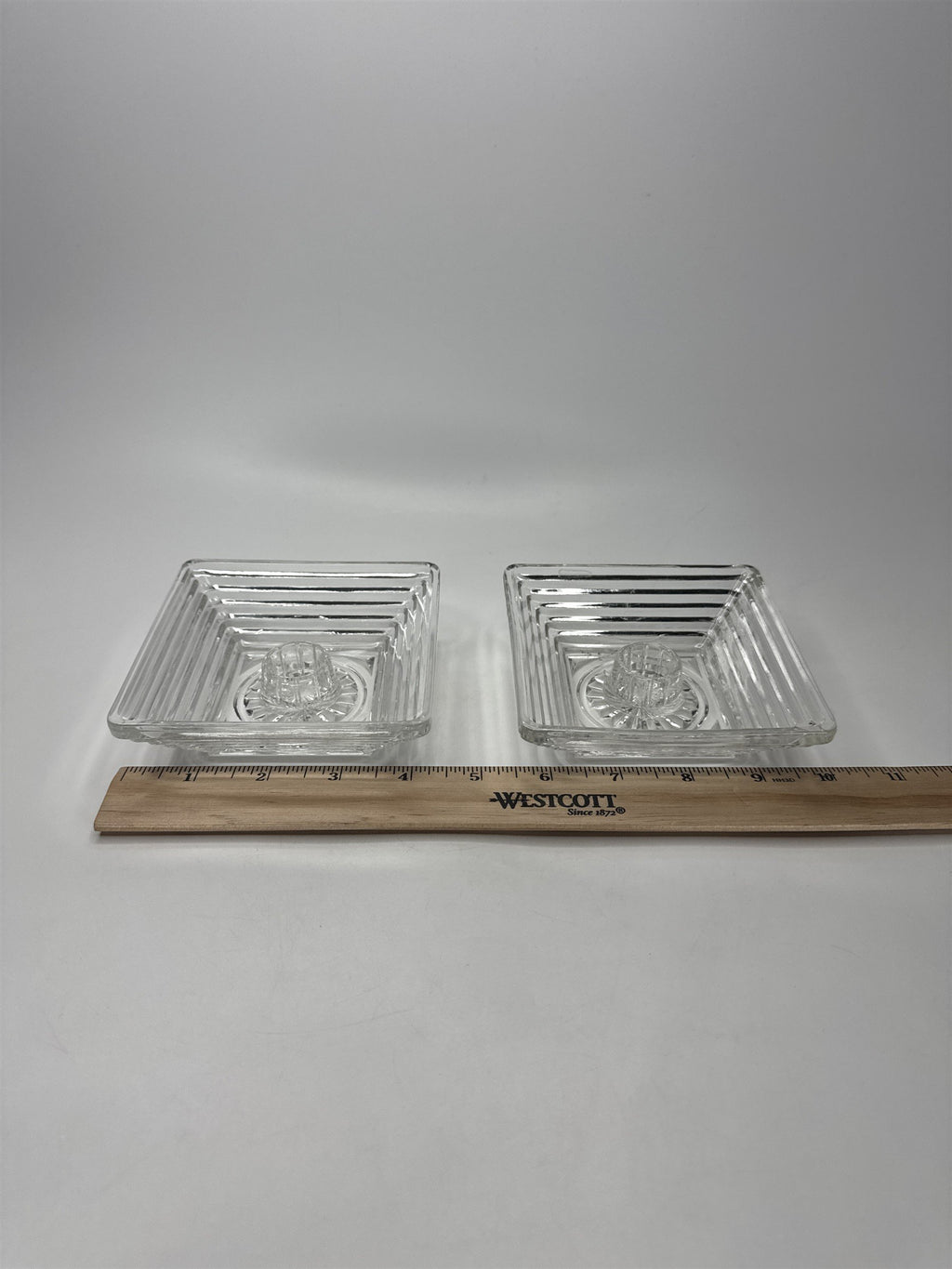 Set 2 Anchor Hocking MCM Glass Taper Candle Holders Square Geometric