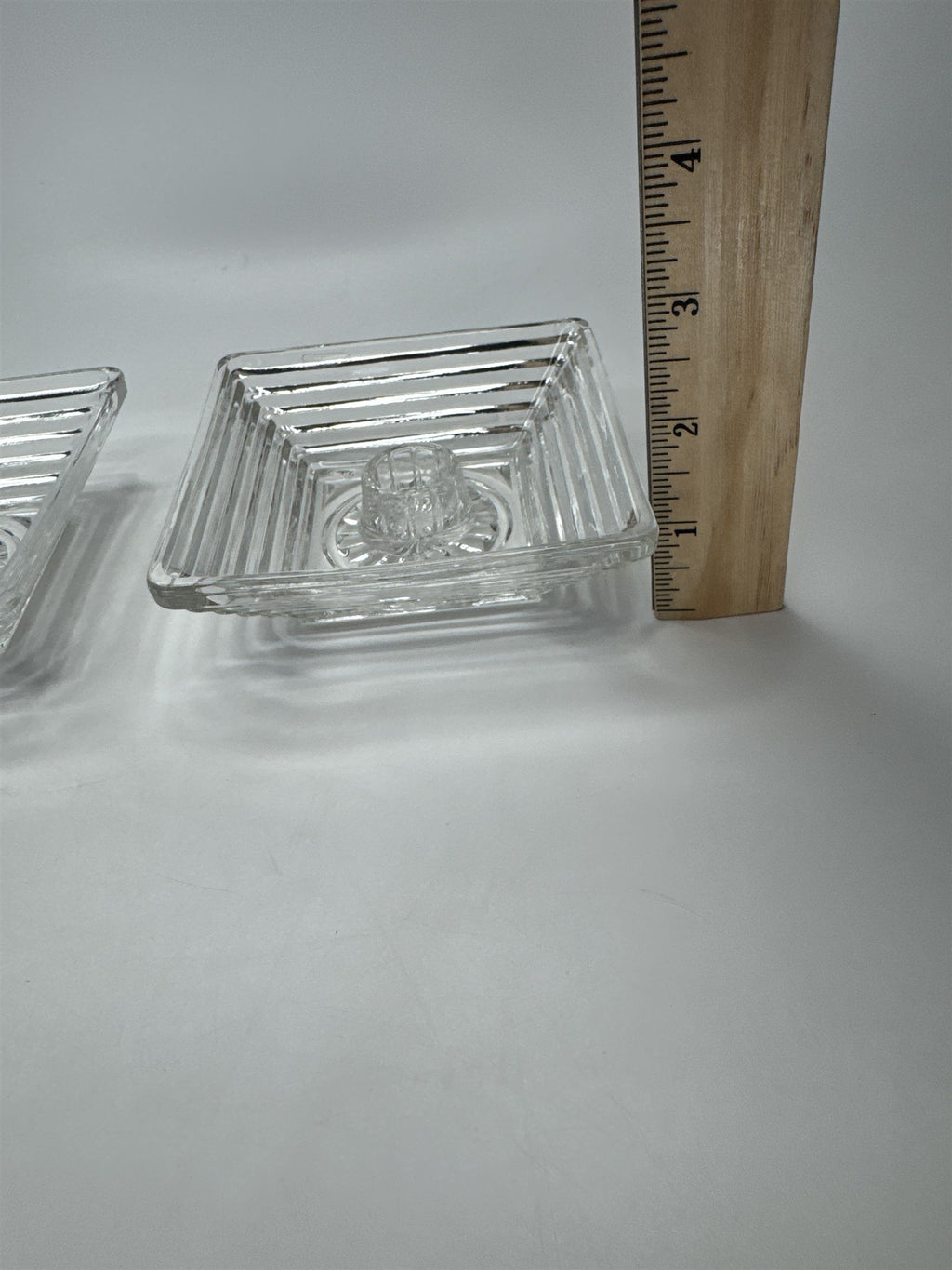 Set 2 Anchor Hocking MCM Glass Taper Candle Holders Square Geometric