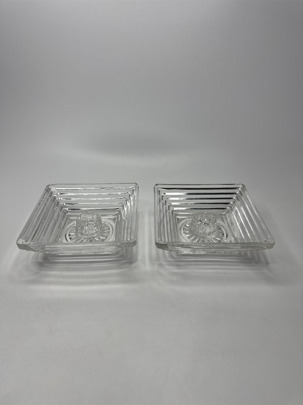 Set 2 Anchor Hocking MCM Glass Taper Candle Holders Square Geometric