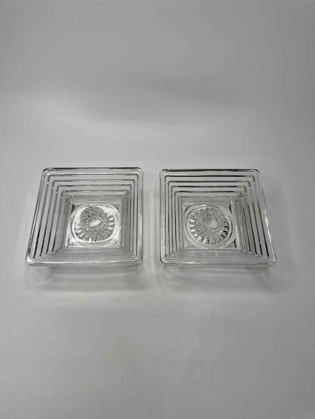 Set 2 Anchor Hocking MCM Glass Taper Candle Holders Square Geometric
