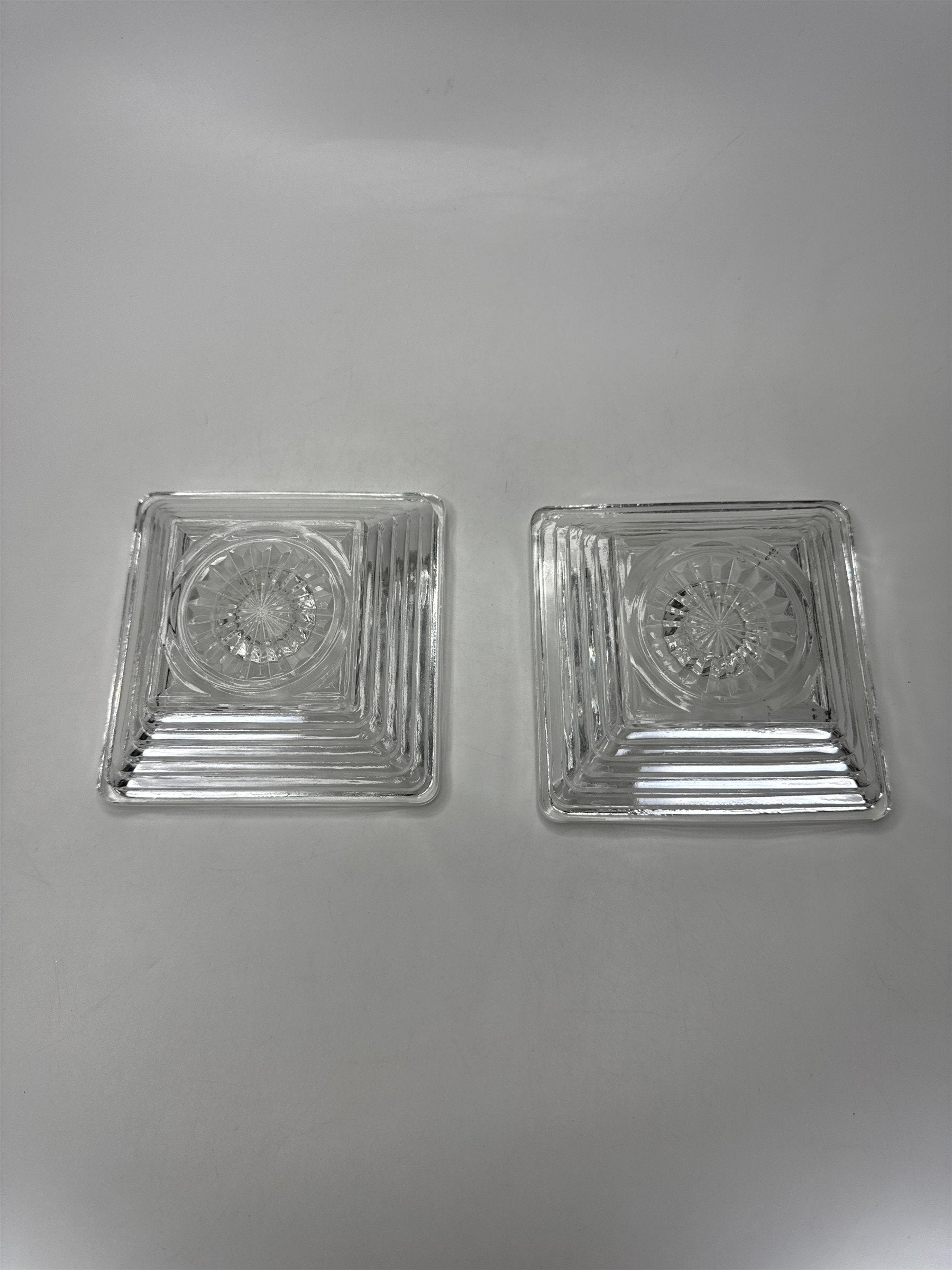 Set 2 Anchor Hocking MCM Glass Taper Candle Holders Square Geometric