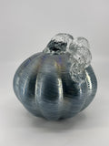 Hand Blown Art Glass Light Blue/Silver Glass Pumpkin Halloween/Fall Decor