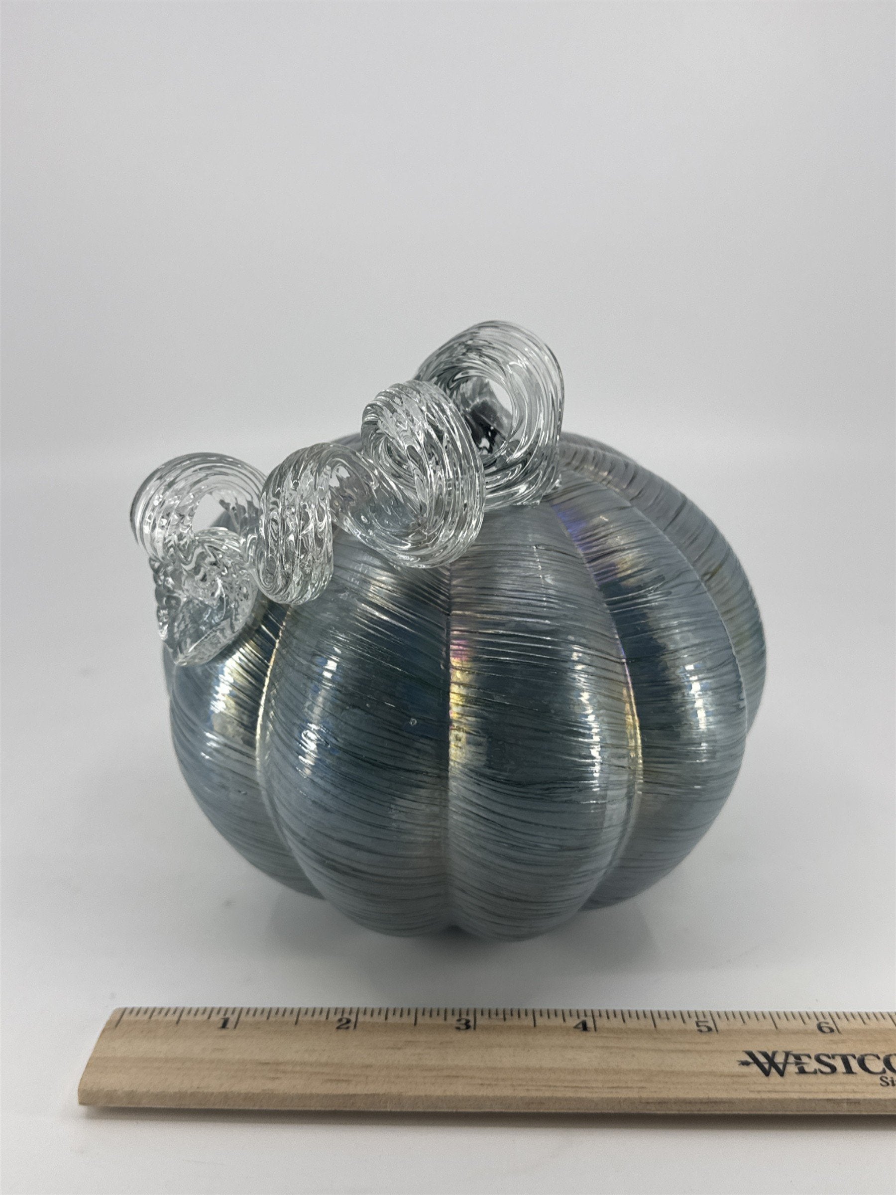 Hand Blown Art Glass Light Blue/Silver Glass Pumpkin Halloween/Fall Decor
