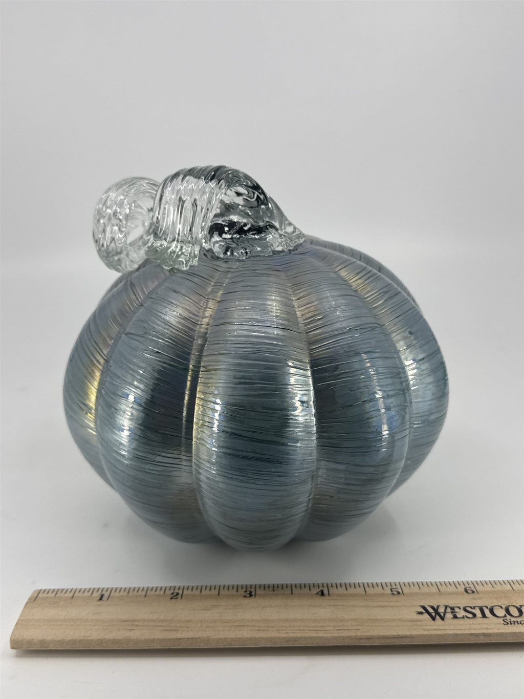 Hand Blown Art Glass Light Blue/Silver Glass Pumpkin Halloween/Fall Decor