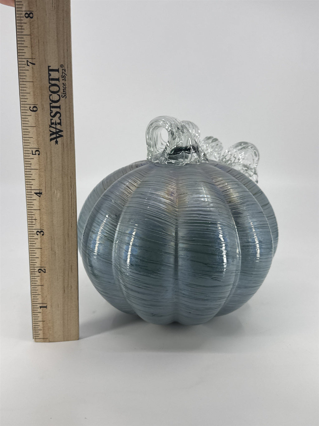 Hand Blown Art Glass Light Blue/Silver Glass Pumpkin Halloween/Fall Decor