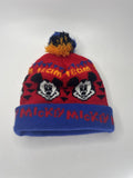 Vintage Disney Mickey Mouse Beanie Hat Knit Pom Team Mickey Made in USA Red Blue