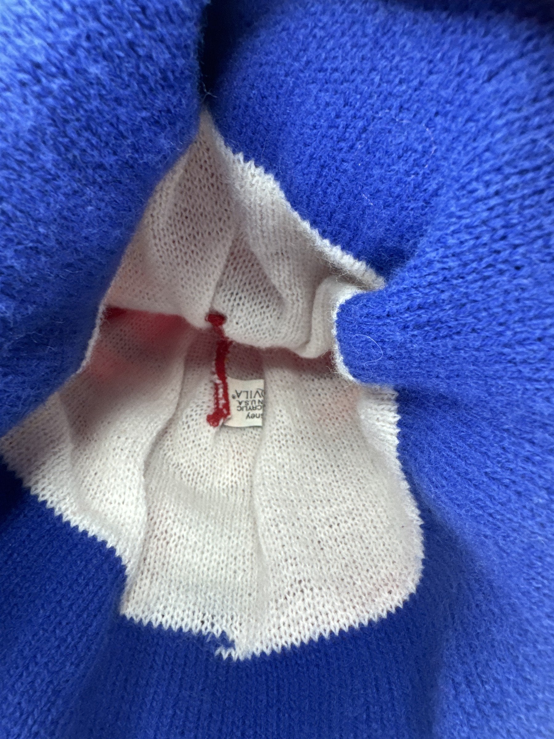 Vintage Disney Mickey Mouse Beanie Hat Knit Pom Team Mickey Made in USA Red Blue