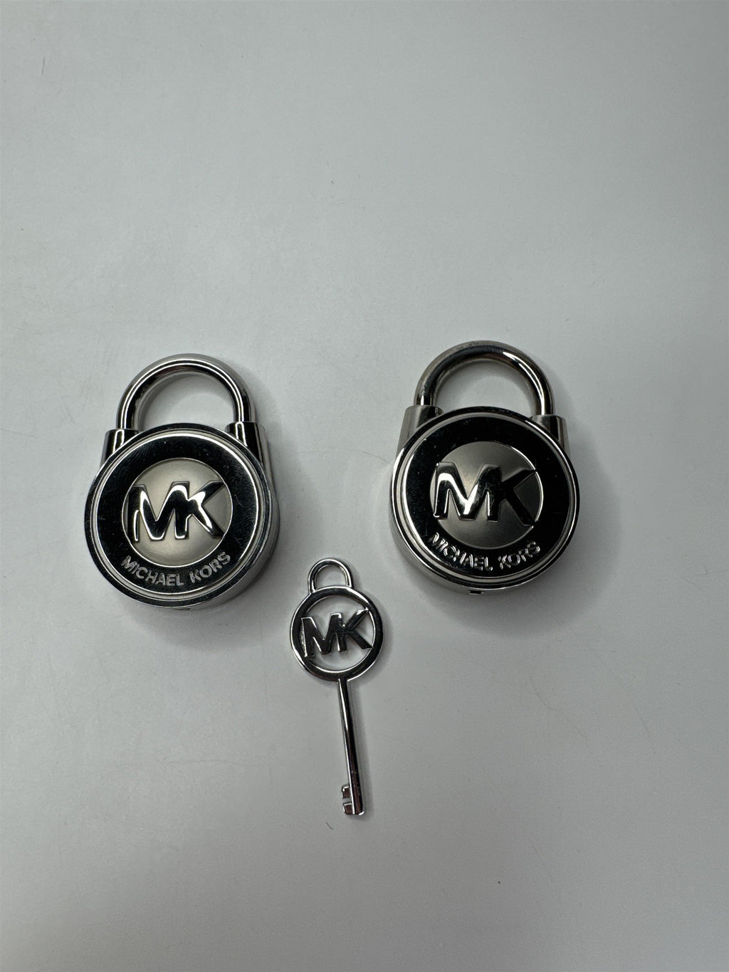 Michael Kors Silver Tone Handbag Locks Set of 2 with 1 MK Logo Key Authentic