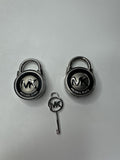 Michael Kors Silver Tone Handbag Locks Set of 2 with 1 MK Logo Key Authentic