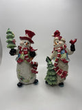 Home Interiors and Gifts Snowman Figurine Set of 2 Christmas Cardinal Glitter
