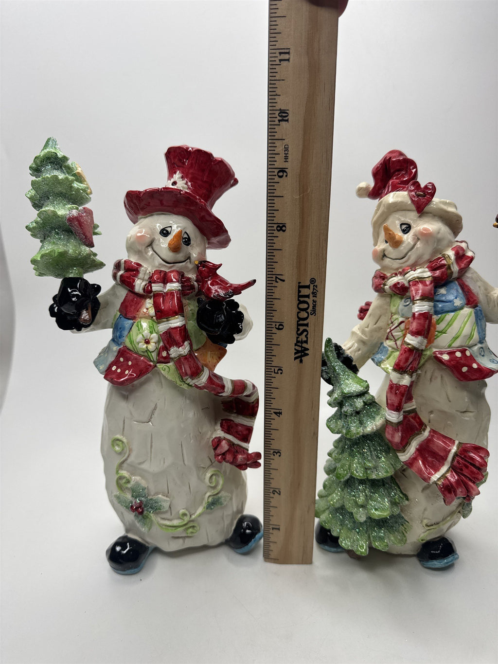 Home Interiors and Gifts Snowman Figurine Set of 2 Christmas Cardinal Glitter