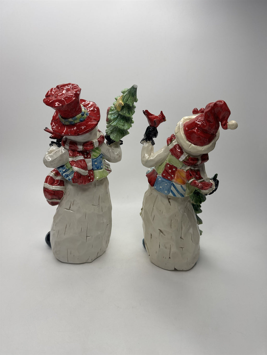 Home Interiors and Gifts Snowman Figurine Set of 2 Christmas Cardinal Glitter