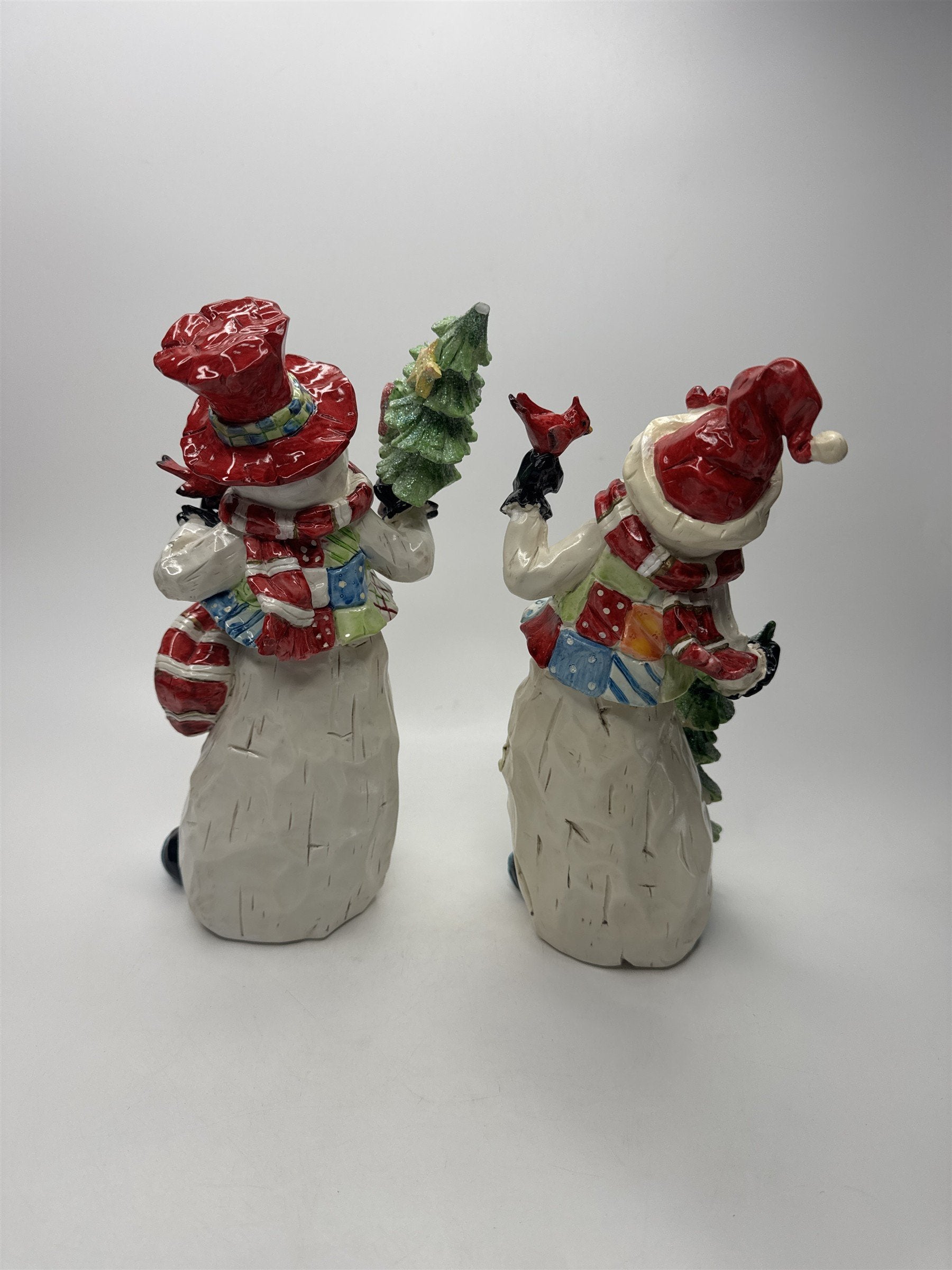 Home Interiors and Gifts Snowman Figurine Set of 2 Christmas Cardinal Glitter