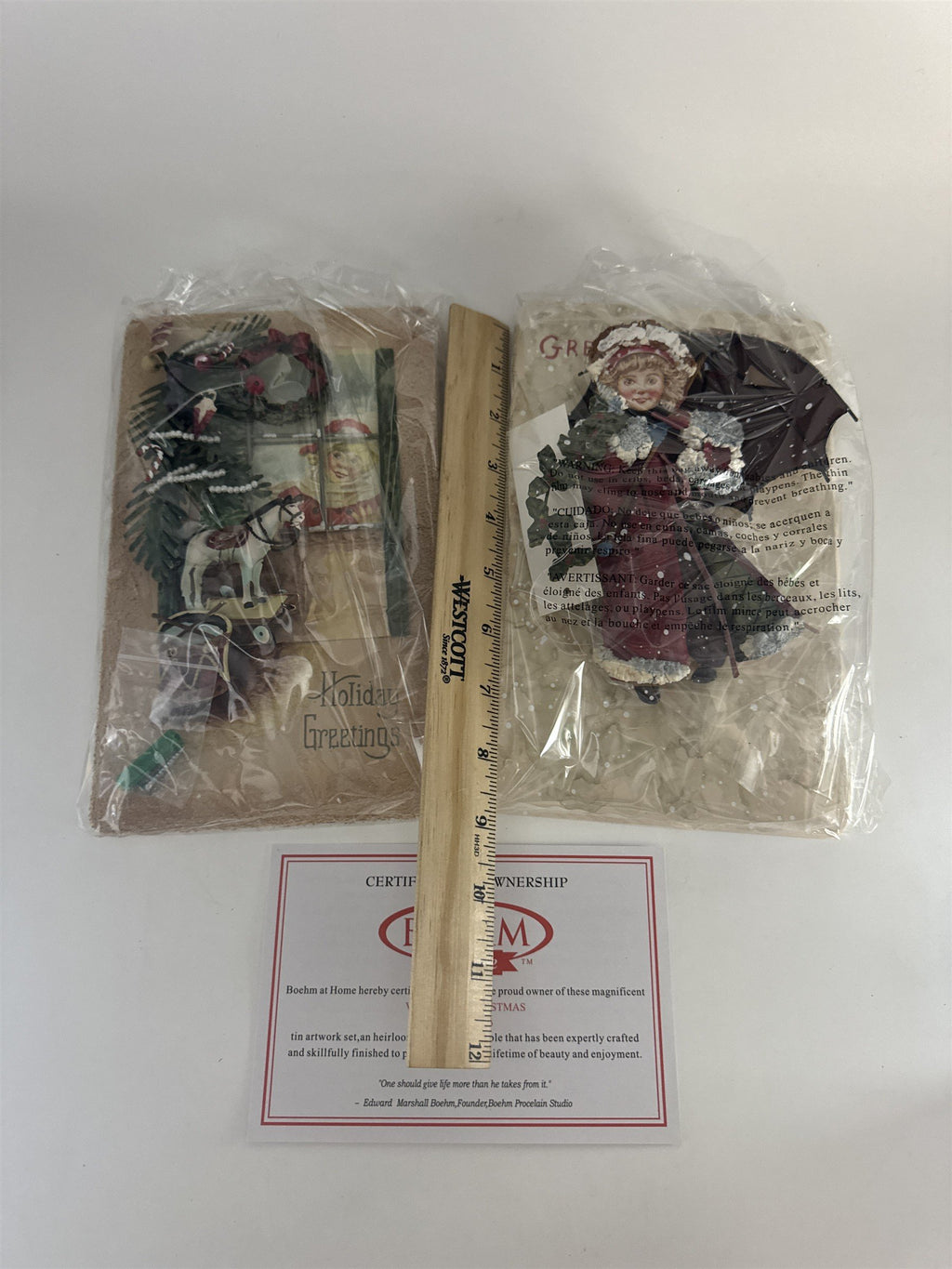 Boehm at Home Victorian Christmas Tin Art Wall Plaques Set of 2 Home Interiors
