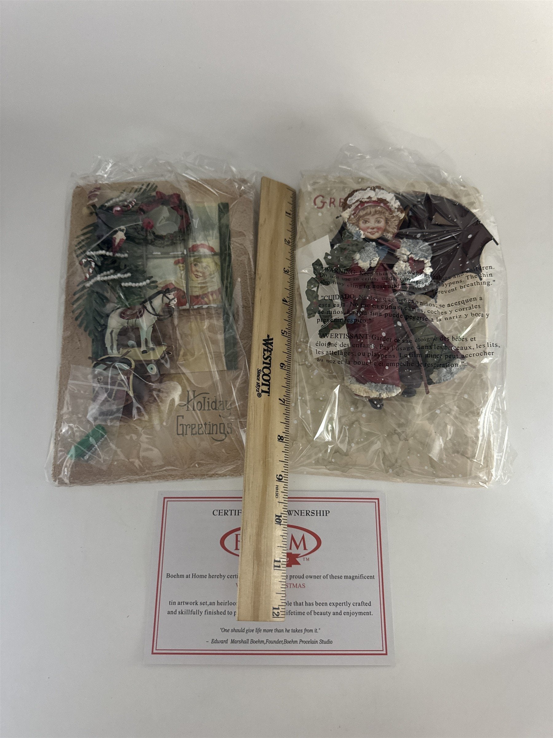 Boehm at Home Victorian Christmas Tin Art Wall Plaques Set of 2 Home Interiors