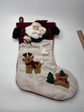 Home Interiors Christmas Cheer Stocking 3D Santa Reindeer Applique Plush