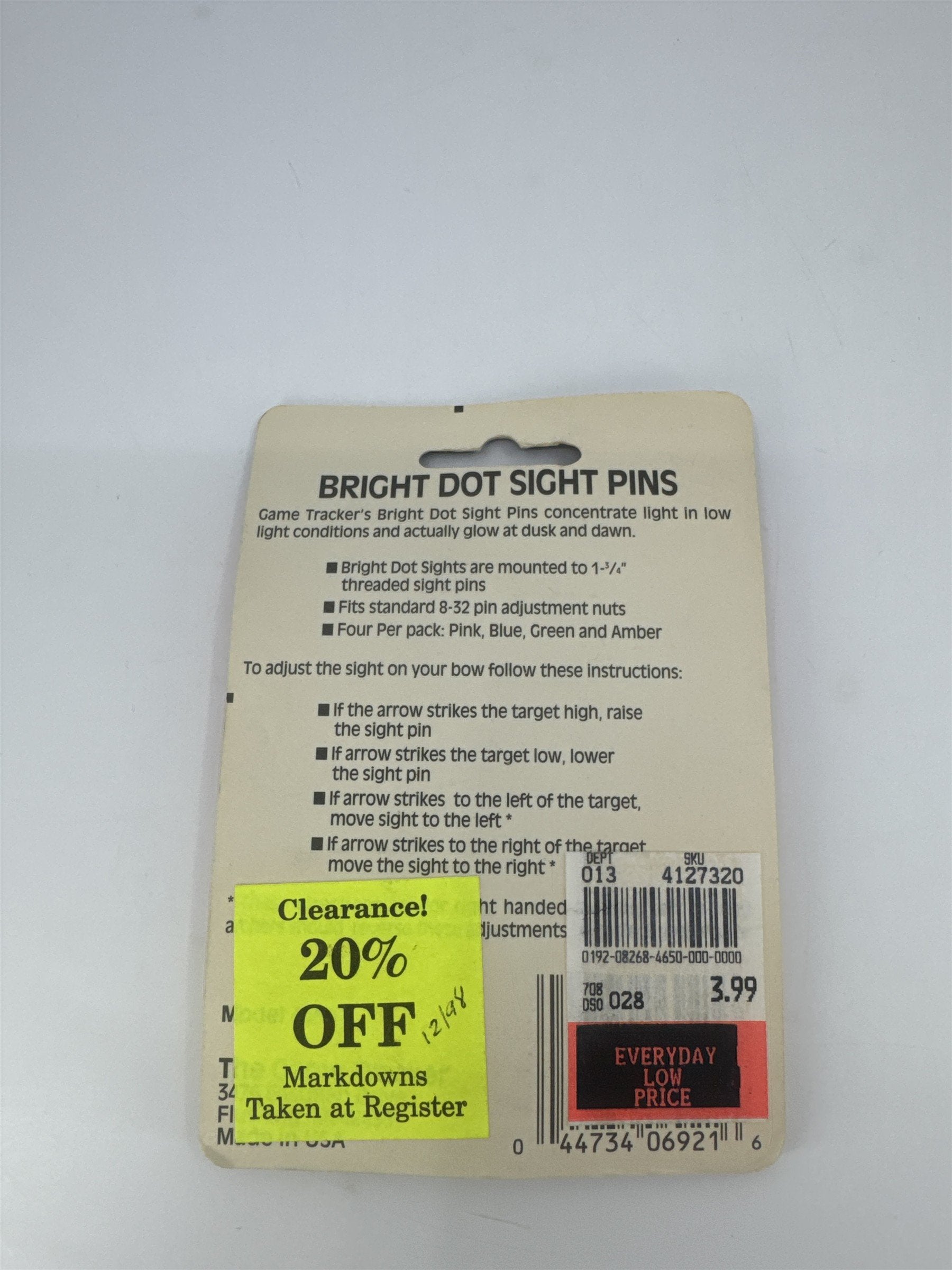 The Game Tracker Bright Dot Sight Pins Archery Set Of 4