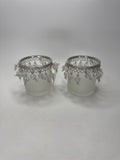 Home Interiors Beaded Candle Holders Set of 2 Frosted Glass Silver Trim 12158