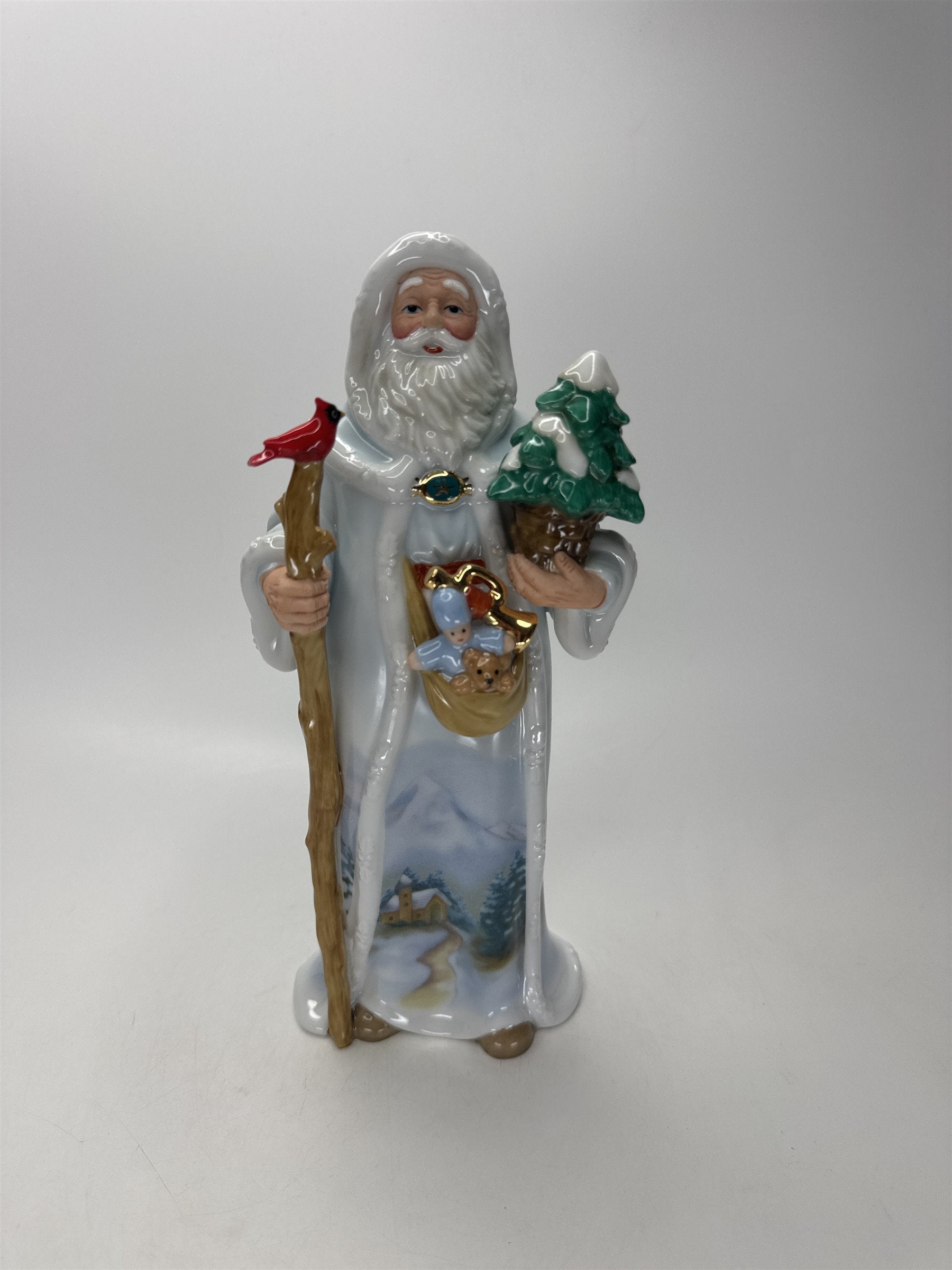 Home Interiors Father Christmas Figurine 58128 Blue Winter Scene Santa Cardinal