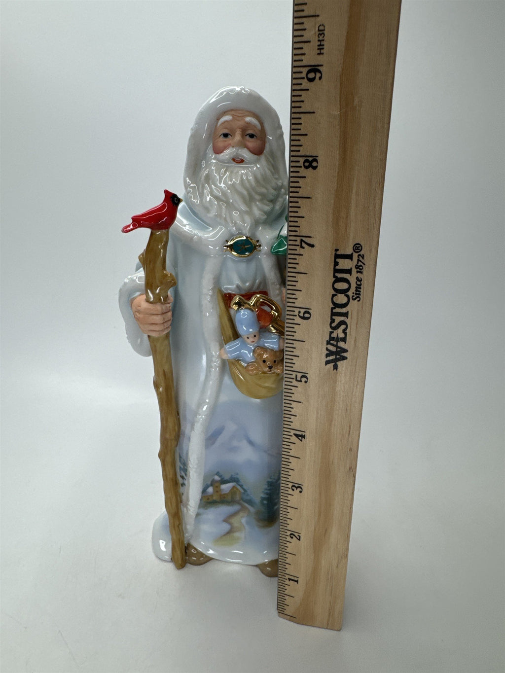 Home Interiors Father Christmas Figurine 58128 Blue Winter Scene Santa Cardinal