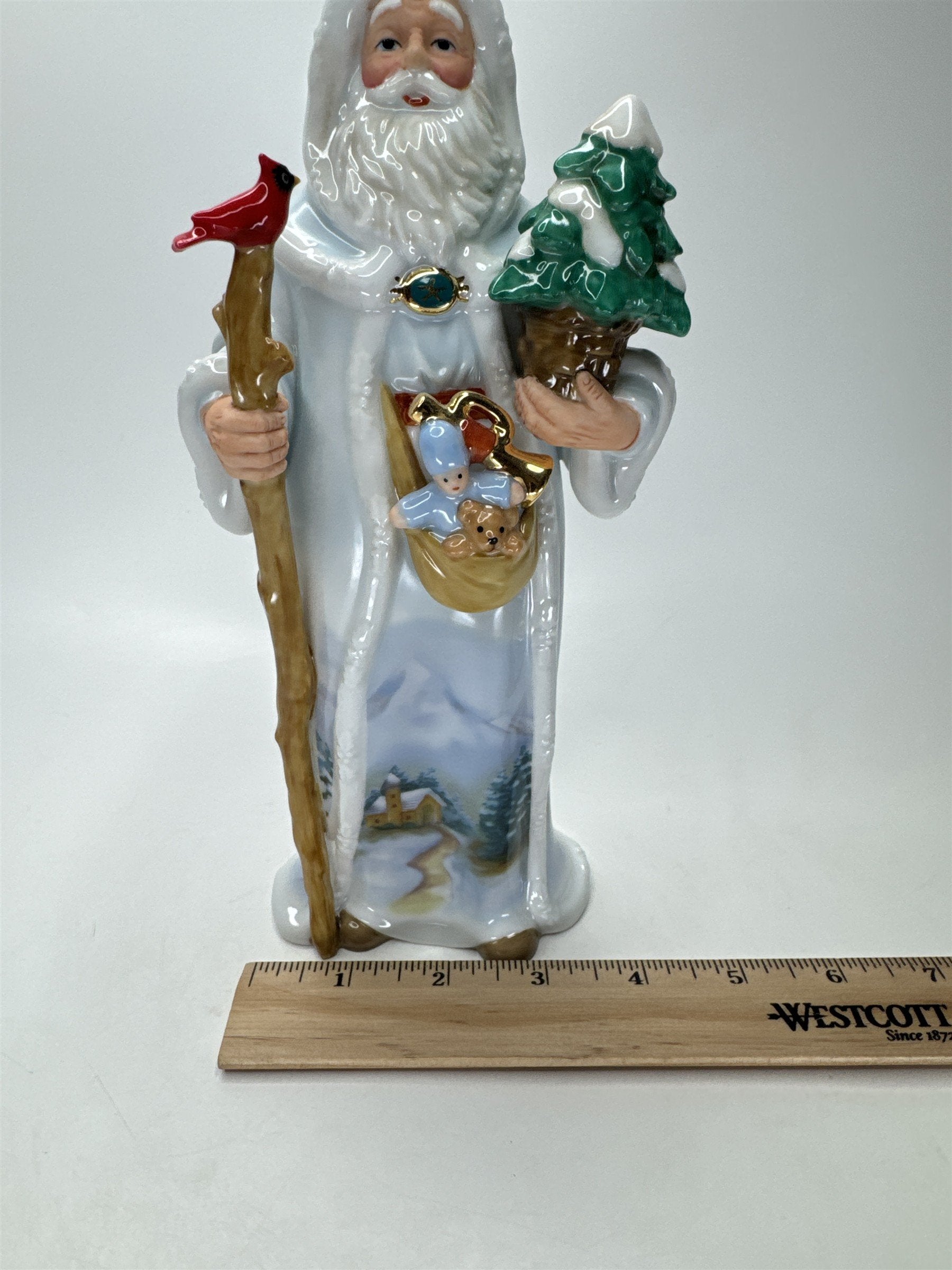 Home Interiors Father Christmas Figurine 58128 Blue Winter Scene Santa Cardinal