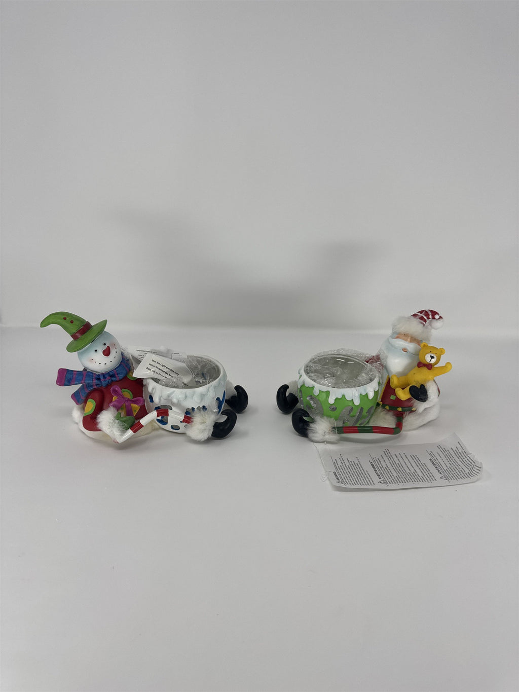 Home Interiors 59152 Santa & Snowman Candle Holder Set Christmas Tealight NIB